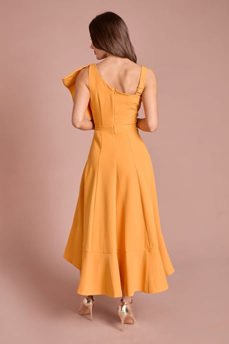 One Shoulder Crepe Ruffle Midi Dress - Image 3
