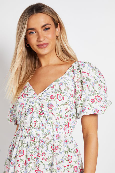 Floral Poplin Twist Front Midi Dress - Image 4