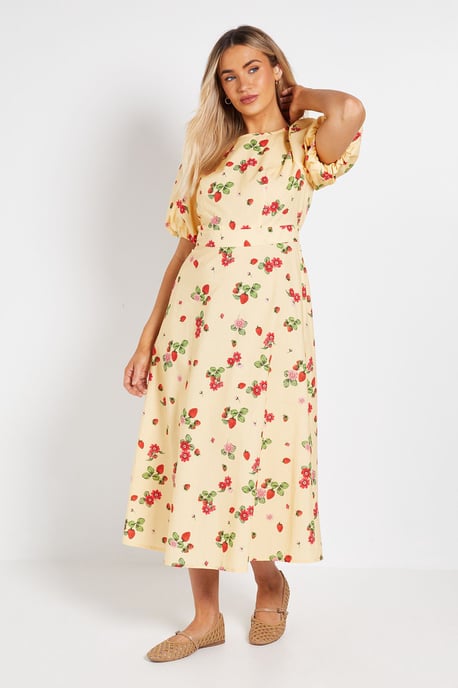 Puff Sleeve Princess Seam Poplin Midi Dress - Image 1