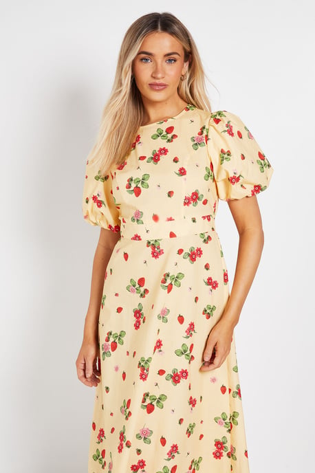 Puff Sleeve Princess Seam Poplin Midi Dress - Image 2