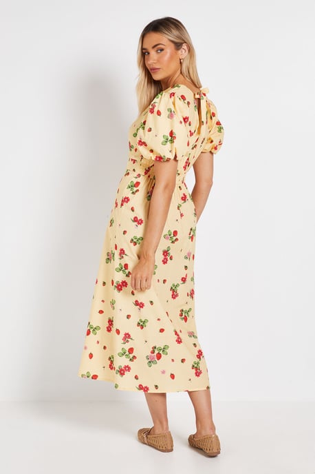 Puff Sleeve Princess Seam Poplin Midi Dress - Image 3