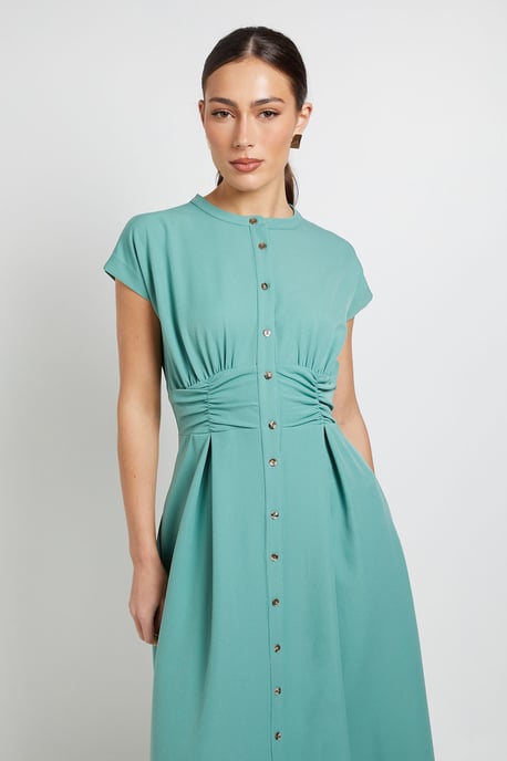 Structured Ruched Button Through Maxi Dress - Image 2
