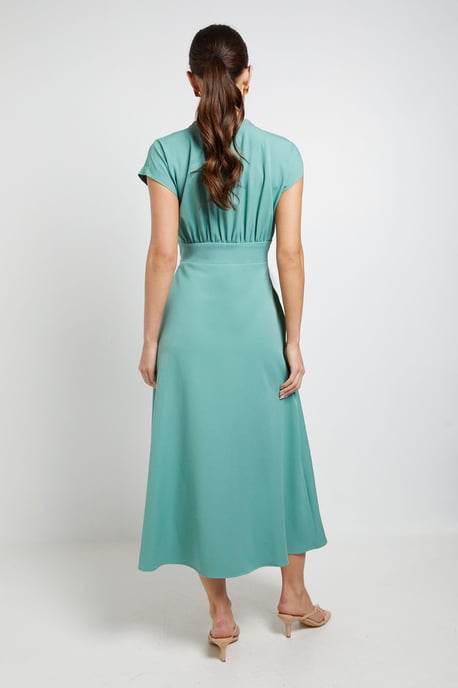 Structured Ruched Button Through Maxi Dress - Image 3