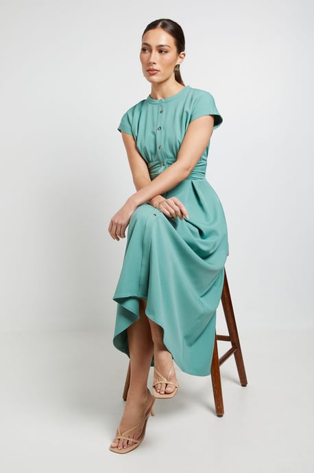 Structured Ruched Button Through Maxi Dress - Image 4