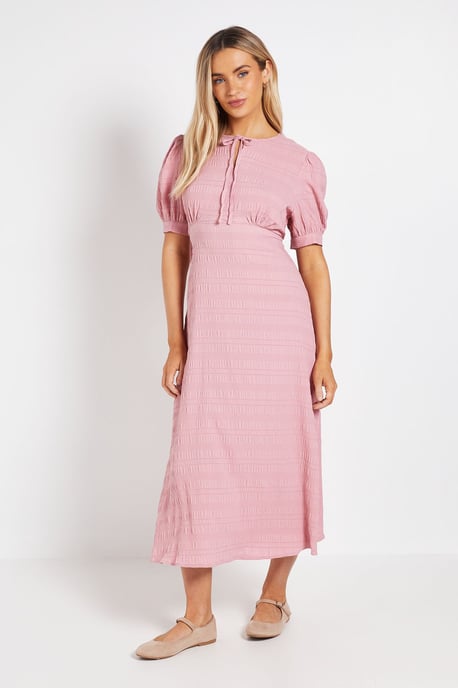 Tie Puff Sleeve Midi Tea Dress - Image 1