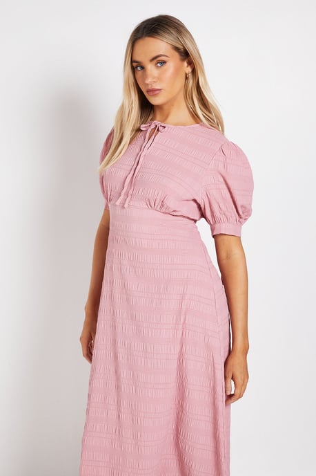 Tie Puff Sleeve Midi Tea Dress - Image 2