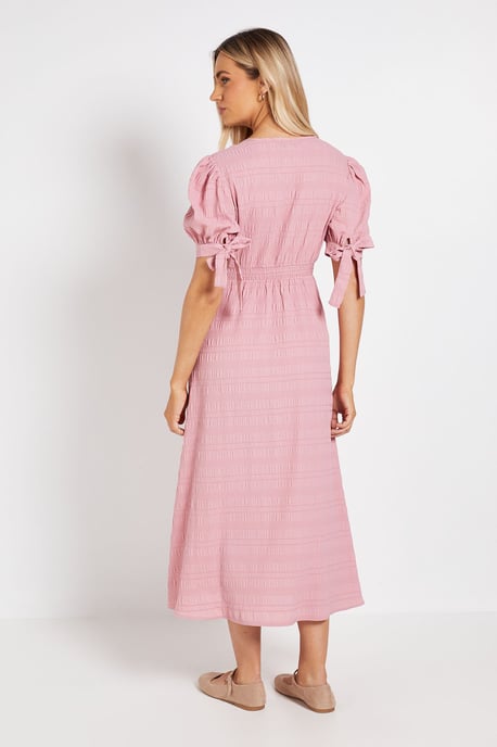Tie Puff Sleeve Midi Tea Dress - Image 3