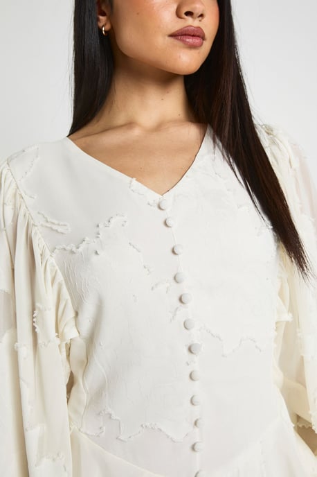 Floral Burnout Volume Sleeve Ruffle Hem Mini Dress - Image 2