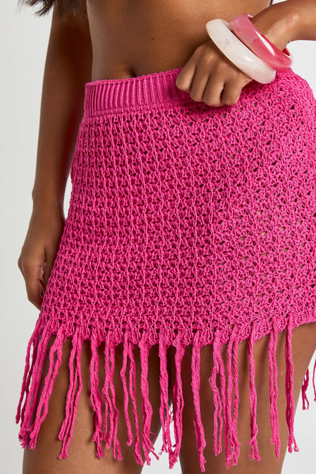 Crochet Fringe Detail Beach Mini Skirt - Image 4