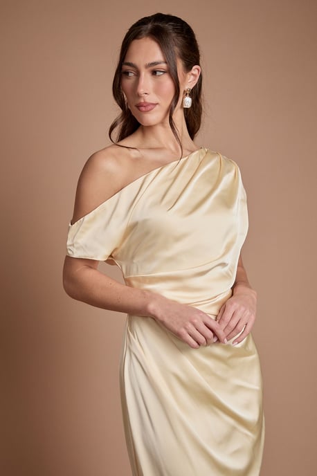Satin Ruched Detail Off The Shoulder Maxi Bridesmaid Dress - Image 2