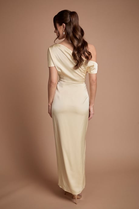 Satin Ruched Detail Off The Shoulder Maxi Bridesmaid Dress - Image 3