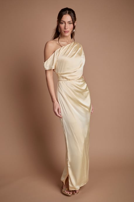 Satin Ruched Detail Off The Shoulder Maxi Bridesmaid Dress - Image 4