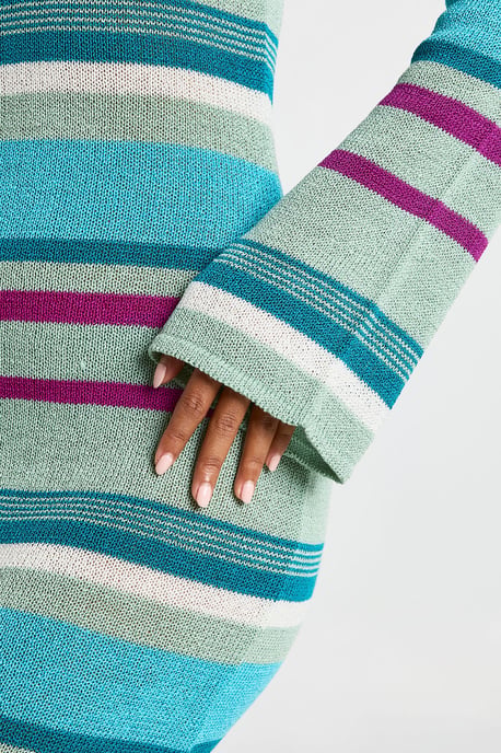 Slash Neck Long Sleeve Knitted Maxi Dress - Image 4