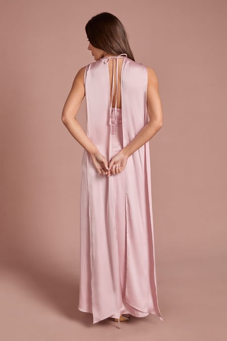 3D Corsage Satin Maxi Dress With Drape Detail - Image 3