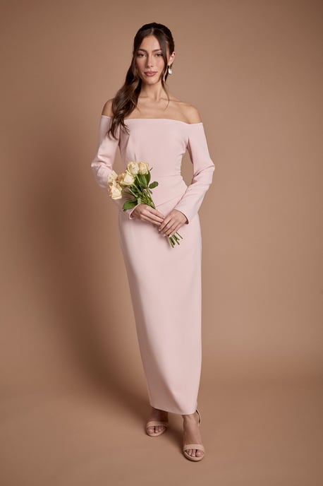 Crepe Bardot Long Sleeve Bridesmaid Maxi Dress - Image 1