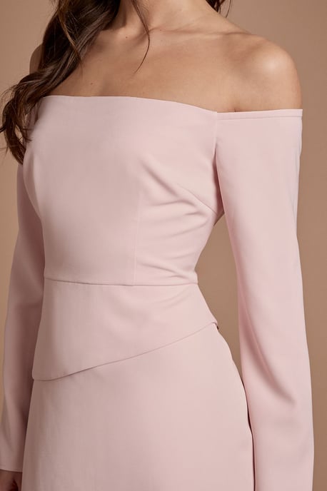 Crepe Bardot Long Sleeve Bridesmaid Maxi Dress - Image 2