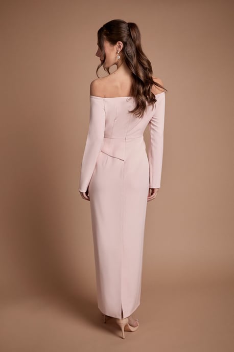 Crepe Bardot Long Sleeve Bridesmaid Maxi Dress - Image 3
