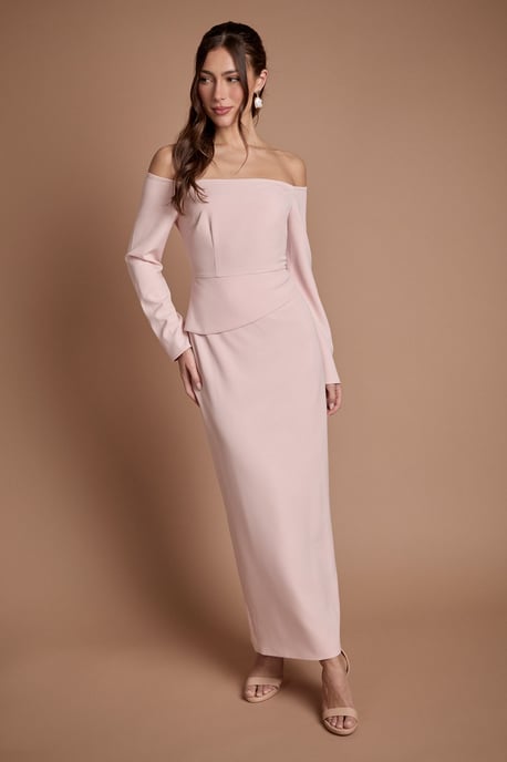 Crepe Bardot Long Sleeve Bridesmaid Maxi Dress - Image 4