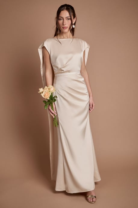 Tie Back Drape Satin Bridesmaid Maxi Dress - Image 1