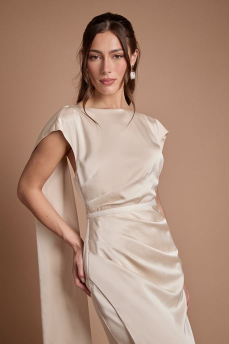 Tie Back Drape Satin Bridesmaid Maxi Dress - Image 2