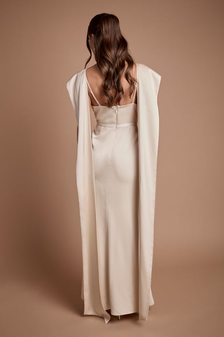 Tie Back Drape Satin Bridesmaid Maxi Dress - Image 3
