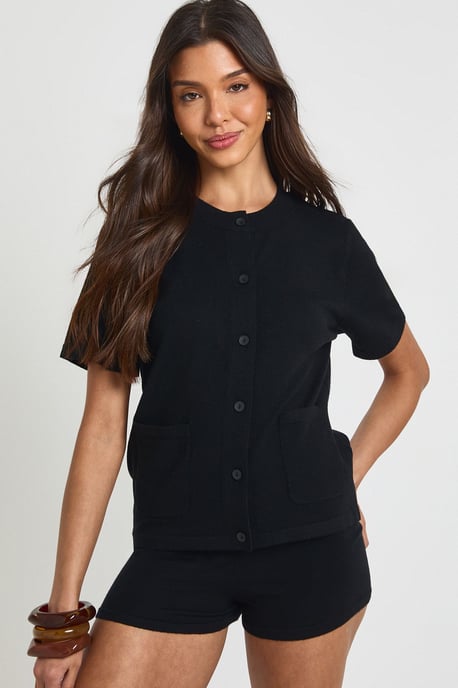 Rib Knit Button Up Crew Neck Top and Micro Short Co-Ord - Image 4