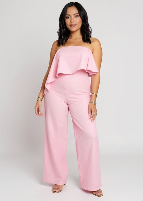 Roze bandeau-jumpsuit met geweven drapering - Image 1