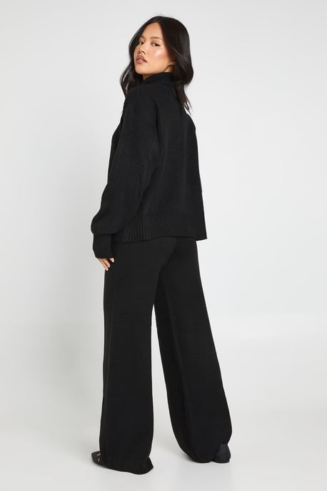 Petite Super Soft Zip Neck Oversized Jumper and Wide Leg Trouser Co-Ord - Image 2