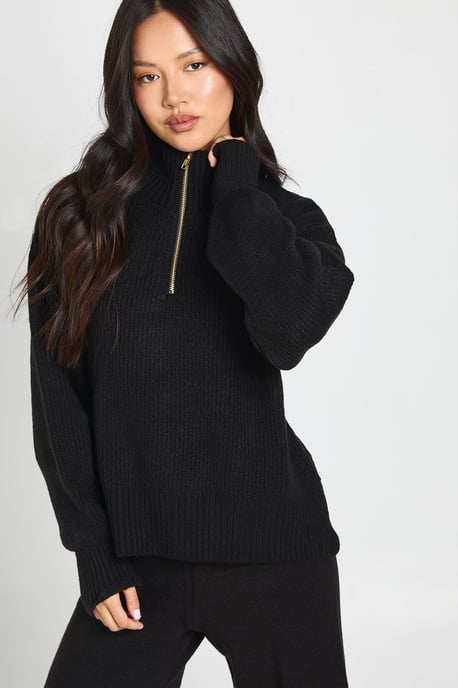 Petite Super Soft Zip Neck Oversized Jumper and Wide Leg Trouser Co-Ord - Image 4