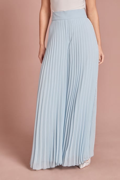 Pearl Embellished Pleated Georgette Wide Leg Trouser - Image 4