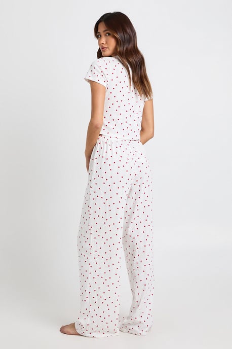 Pointelle Heart Print Baby Tee & Wide Leg Trouser Pyjama Set - Image 2