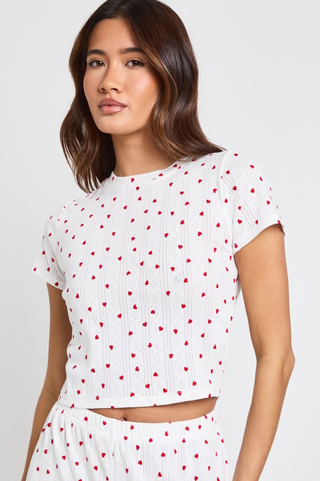 Pointelle Heart Print Baby Tee & Wide Leg Trouser Pyjama Set - Image 4