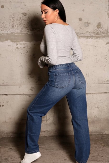 Wash High Waisted Wide Leg Ripped Knee Distressed Denim Jeans - Image 3