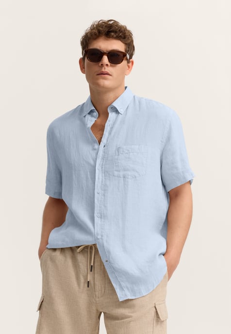 Bugatti Herren Kurzarm-Hemd Modern Fit aus Leinen mit Button-Down-Kragen - Image 1