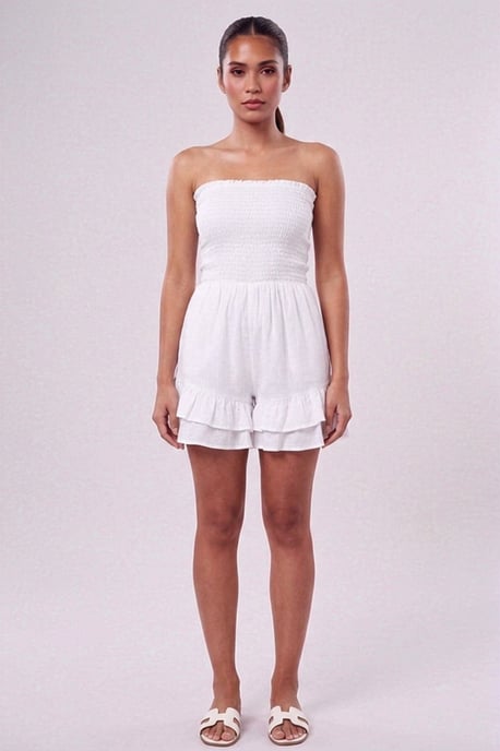 Shirred Bandeau Frill Hem Playsuit - Image 1