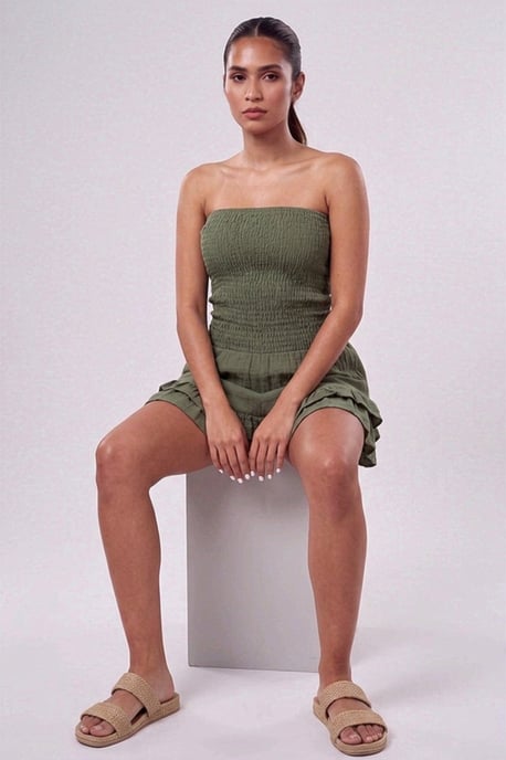 Shirred Bandeau Frill Hem Playsuit - Image 2