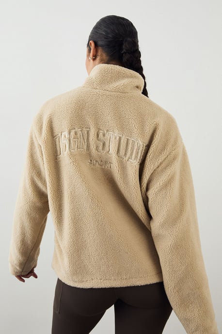 DSGN Studio Borg Zip Through Funnel Neck Jacket - Image 2