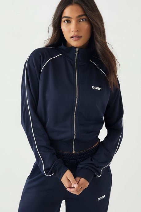DSGN Studio Tricot Piping Detail Zip Through Track Jacket - Image 3