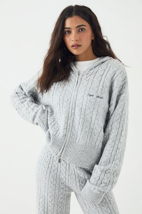 DSGN Studio Cable Knit Zip Through Hoodie - Image 3