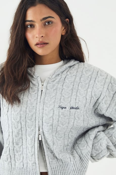 DSGN Studio Cable Knit Zip Through Hoodie - Image 4