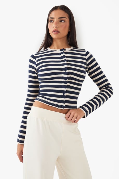 DSGN Studio Stripe Button Detail Long Sleeve Top - Image 3