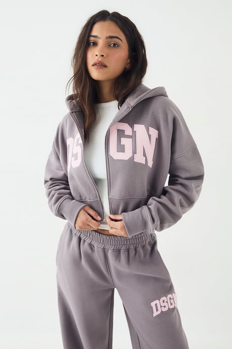DSGN Studio Cord Applique Boxy Crop Zip Through Hoodie - Image 3