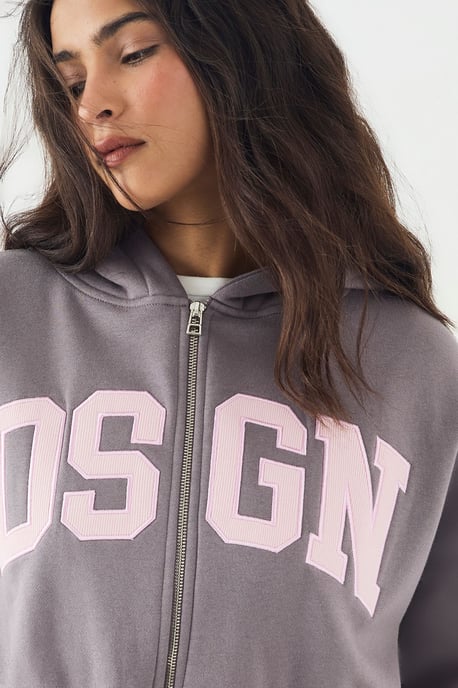 DSGN Studio Cord Applique Boxy Crop Zip Through Hoodie - Image 4