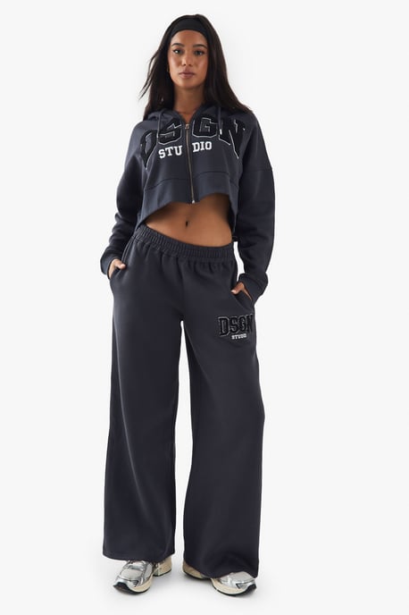 DSGN Studio Towelling Applique Zip Through Boxy Crop Hoodie - Image 3