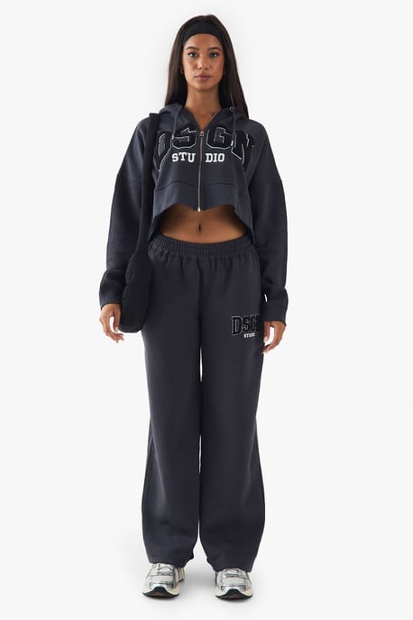 DSGN Studio Towelling Applique Zip Through Boxy Crop Hoodie - Image 5