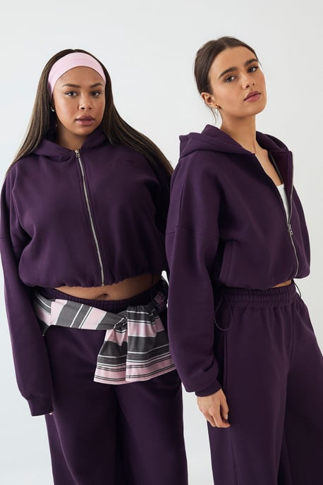 DSGN Studio Towelling Applique Boxy Zip Through Hoodie - Image 1