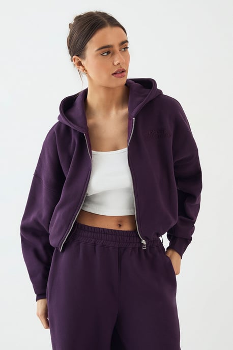 DSGN Studio Towelling Applique Boxy Zip Through Hoodie - Image 3