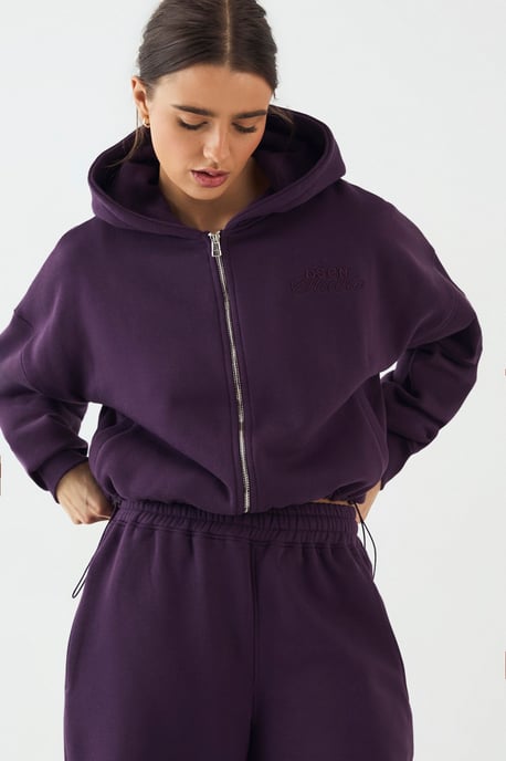 DSGN Studio Towelling Applique Boxy Zip Through Hoodie - Image 4