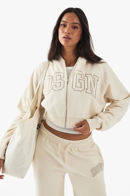 DSGN Studio Collegiate Embroidered Boxy Zip Through Hoodie - Image 1