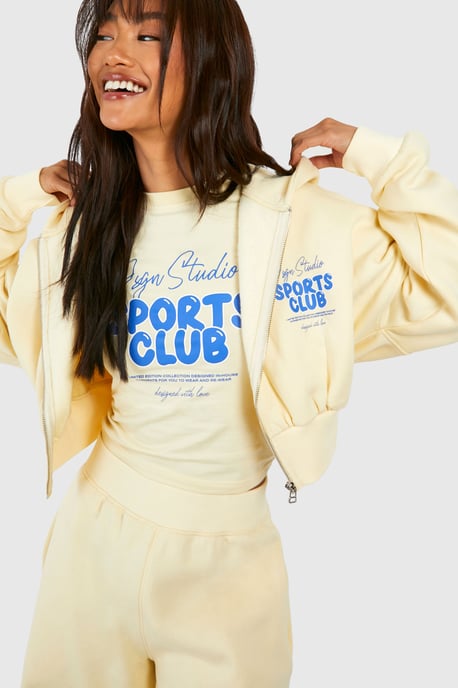 DSGN Studio Sports Club Bubble Slogan Deep Hem Zip Through Hoodie - Image 1